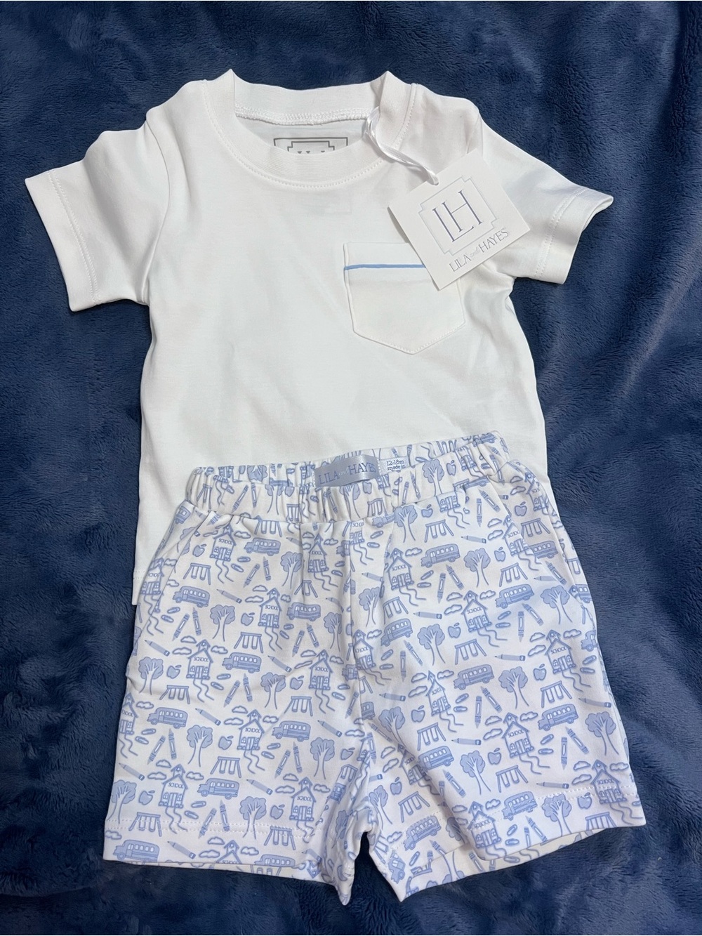 Lila + Hayes White & Light Blue Kids Matching Set